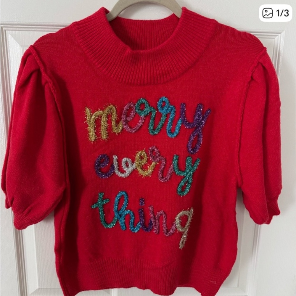 Red Festive Sweater with Glittery Holiday Text